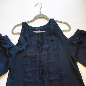 My Michelle flowing cold shoulder navy blouse